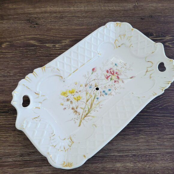 Unique Mismatched 2-Tiered Dessert Stand, Floral & Iridescent Orange Glass - Picture 3 of 16